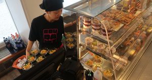 Trainee at coffee house.
